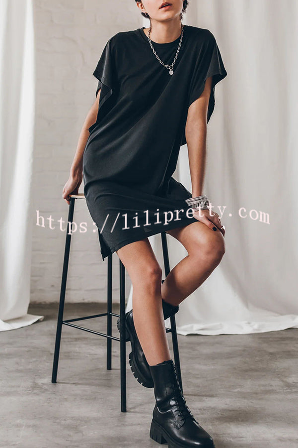 Absolutely Comfortable Cotton Blend Batwing Loose T-shirt Mini Dress