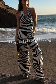 Zebra Print Casual Pocket Wide-leg Pants