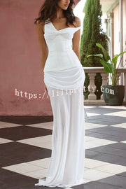 Sculptural Elegance One Shoulder Removable Corset Drape Maxi Dress