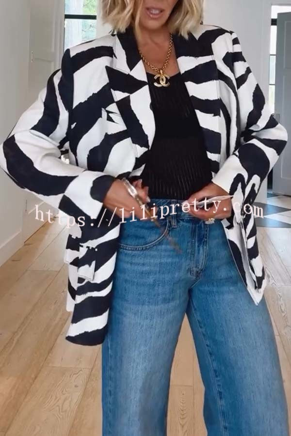 Breath of Freedom Animal Print Button Up Long Sleeve Lapel Loose Blazer