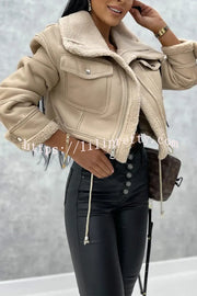 Stylish Lambswool Short Zipped Biker Jacket