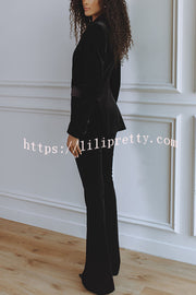 Delicate Daze Velvet Satin Lapel Button Up Long Sleeve Tapered Waist Blazer