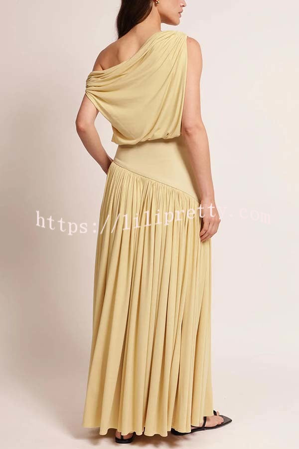 Gwen Soft Knit Fabric Off Shoulder Ruched Detail Drape Maxi Dress