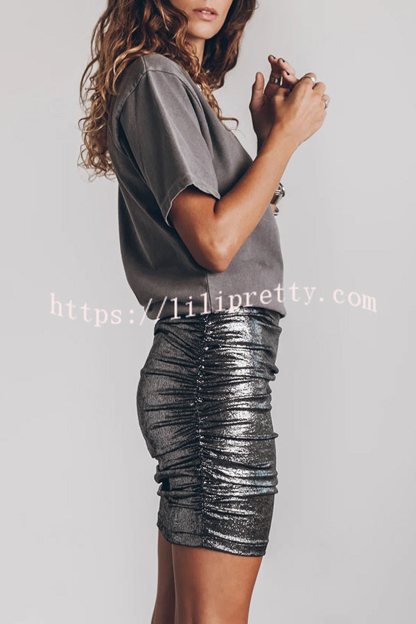 The Perfect Match Glitter Fabric Ruched Elastic Waist Mini Skirt