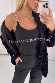 Fashion Sequin Lapel Long Sleeve Casual Blazer