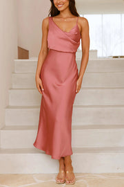 Satin Solid Color Elegant Sling Waist Open Back Maxi Dress