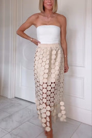 Casie See Through Circle Embroidery Elastic Waist Tassle Hem Maxi Skirt