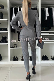 Feeling of Confidence Metal Button Long Sleeve Lapel Blazer