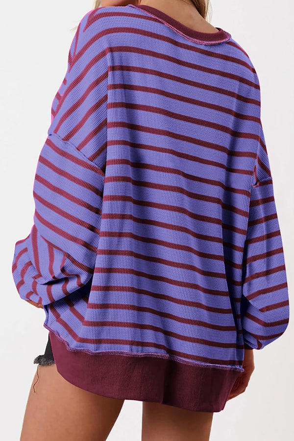 Fashion Striped Print Loose Casual Long-sleeved Top