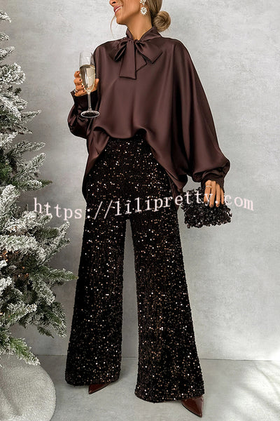 Chic and Merry Velvet Sequin High Rise Elastic Waist Flare Pants