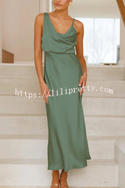Satin Solid Color Elegant Sling Waist Open Back Maxi Dress