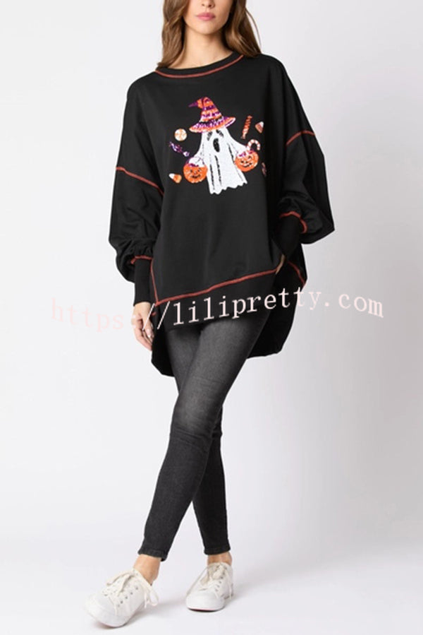 Halloween Ghost Sequin Loose Casual Sweatshirt