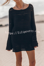 Lilipretty Lorinda Knit Bell Sleeve Back Tie-up Hollow Out Mini Dress
