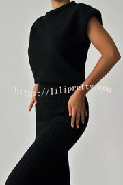 Triko Knit Short Sleeve Sweater and Stretch Ribbed Midi Skirt Set