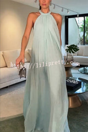 Gabie Chiffon Pleated Braided Halter Neck Backless A-line Maxi Dress