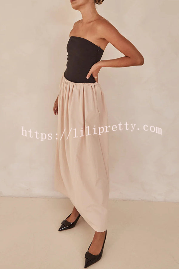 Lilipretty® Better Understand Patchwork Contrast Bandeau Stretch Midi Dress