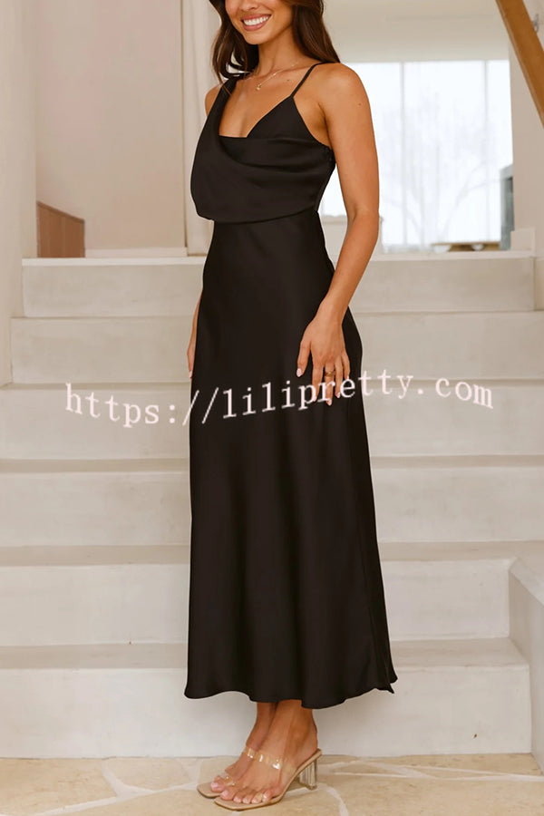 Satin Solid Color Elegant Sling Waist Open Back Maxi Dress