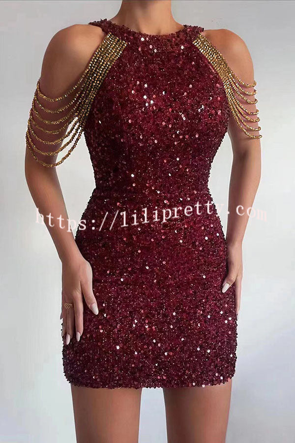 Lilipretty Looking At The Glamorous View Sequin Tassel Shoulder Cocktail Mini Dress