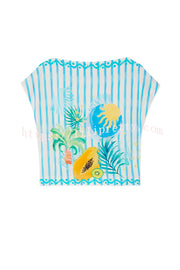 See You in Rio Tropical Fruits Print One Shoulder Wide Sleeve Loose Shirt