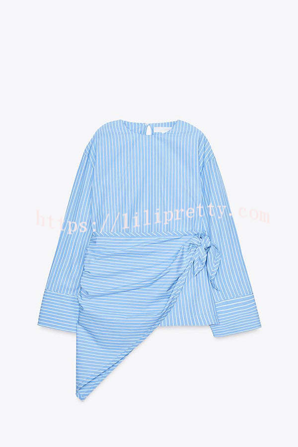 Meliora Striped Multi Position Scarf Long Sleeve H-line Shirt