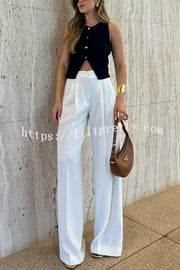 Solid Color Waist Pocket Loose Wide Leg Pants