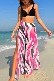 Unique Printed Loose High Waist Split Beach Pants