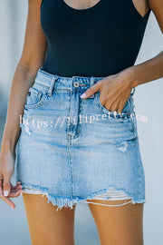 Ripped Frayed Pocket Denim Skirt