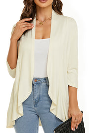 Solid Color Casual Three-quarter Sleeve Ruffled Loose Cardigan
