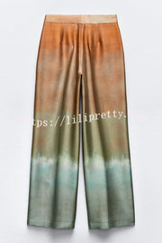 Fashion Gradient Print Casual Pocket Straight Pants