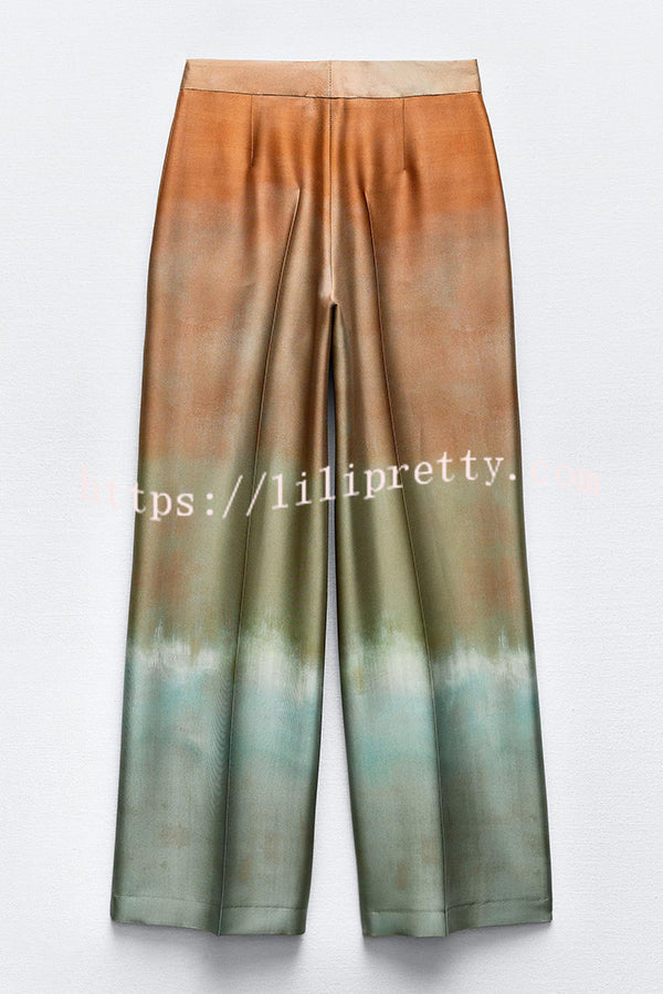 Fashion Gradient Print Casual Pocket Straight Pants