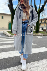 Fashionable and Casual Hooded Zipper Pocket Loose Long Coat