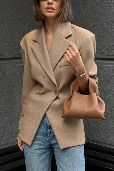 Solid Color Loose Lapel Long Sleeve Button Blazer