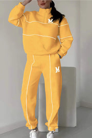 Fashionable Letter Striped Long-sleeved Sweatshirt and Elastic Waist Casual Pocket Pants Set