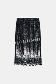 City Queen Sequin Tassel Round Pieces High Rise Back Zipper Midi Skirt