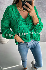 Lilipretty Olivier Hollow Twisted Cord V Neck Long Sleeved Sweater