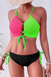 Fashion Contrast Color Sexy Cross Strap Stretch Two Piece Bikini Swimsuit