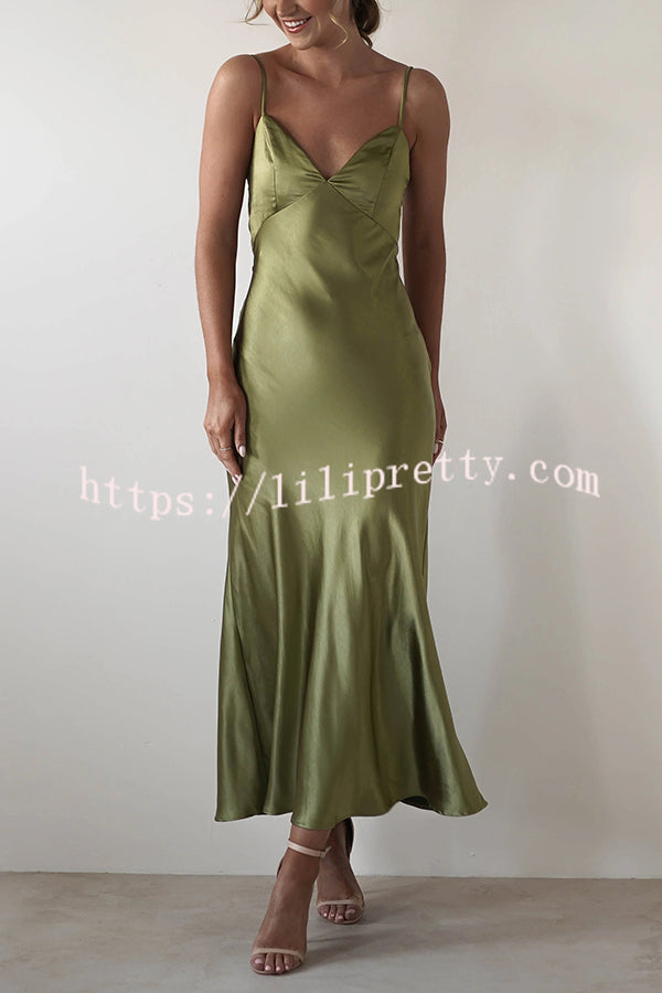 Satin Elegant Sling Backless Lace-Up Midi Dress