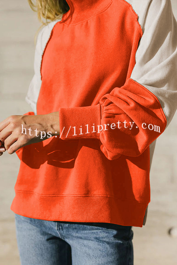 Fashionable Contrast Color Stitching Long Sleeve Loose Sweatshirt