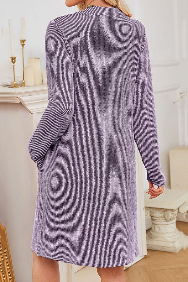 Solid Color Loose Long-sleeved Casual Knitted Mini Dress