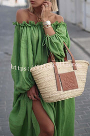 Lilipretty® Pics of Paradise Petal Elastic Neckline Puff Sleeve Loose Maxi Dress