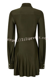 Marvis Button-embellished Long Sleeve Asymmetrical Drape Shirt Midi Dress