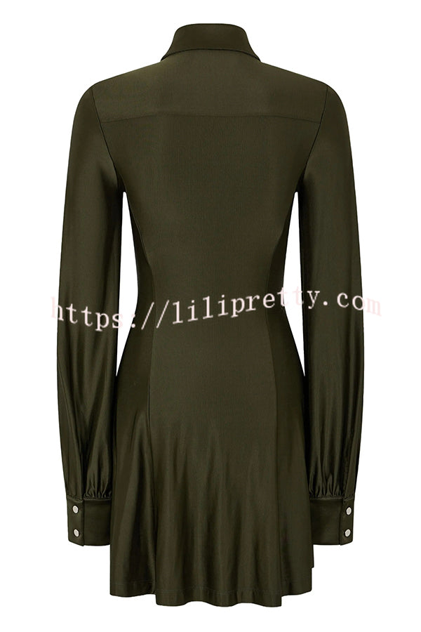 Marvis Button-embellished Long Sleeve Asymmetrical Drape Shirt Midi Dress