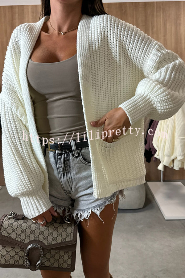 Solid Color V-neck Long-sleeved Casual Knitted Cardigan