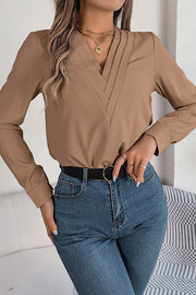 Elegant Layered V-neck Long-sleeved Casual Shirt