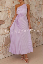 Charming One Shoulder Lace Up Cutout Pleated Maxi Dress