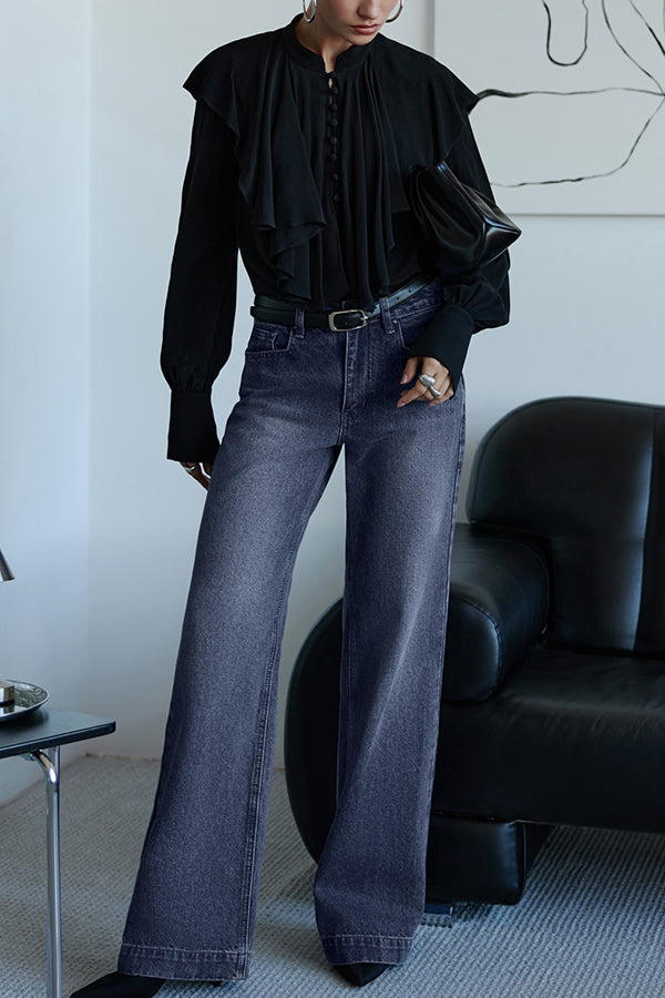 Court-style Draped Ruffled Elegant Chiffon Blouse