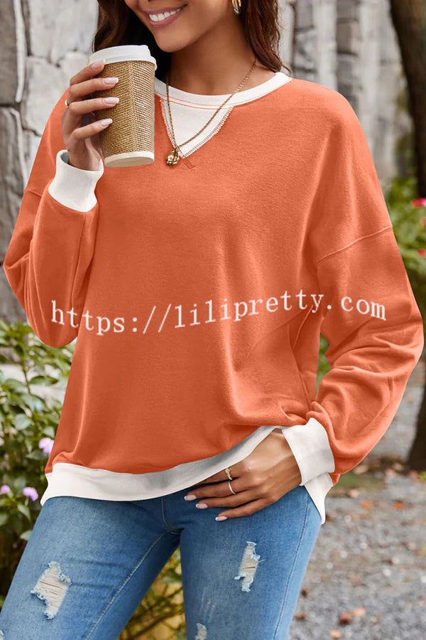 Fashionable Contrasting Color Loose Long-sleeved Casual Sweatshirt