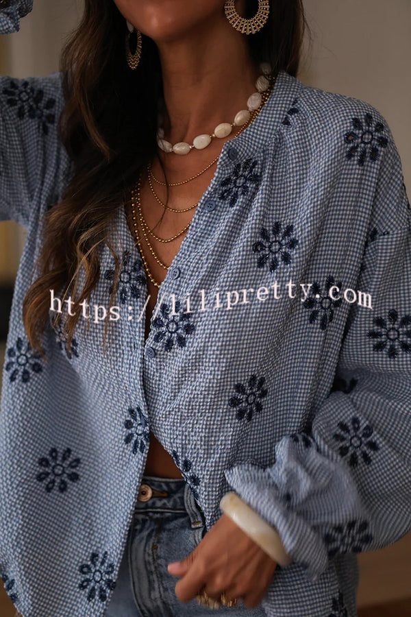 Fashionable Embroidered Floral Casual Long-Sleeved Loose Top