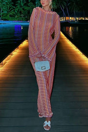 Lilipretty® Ruffled Backless Long-sleeved Wavy Striped Beach Resort Maxi Dress