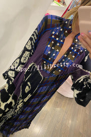 Lilipretty Creative Colorblock Print Long Sleeve Pocketed Shirt Maxi Dress